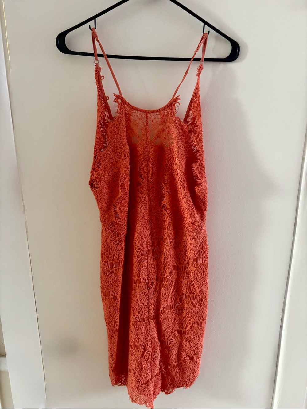 Free People | Size Small | Coral Lace Mini Dress with Open Back - Picture 2 of 7